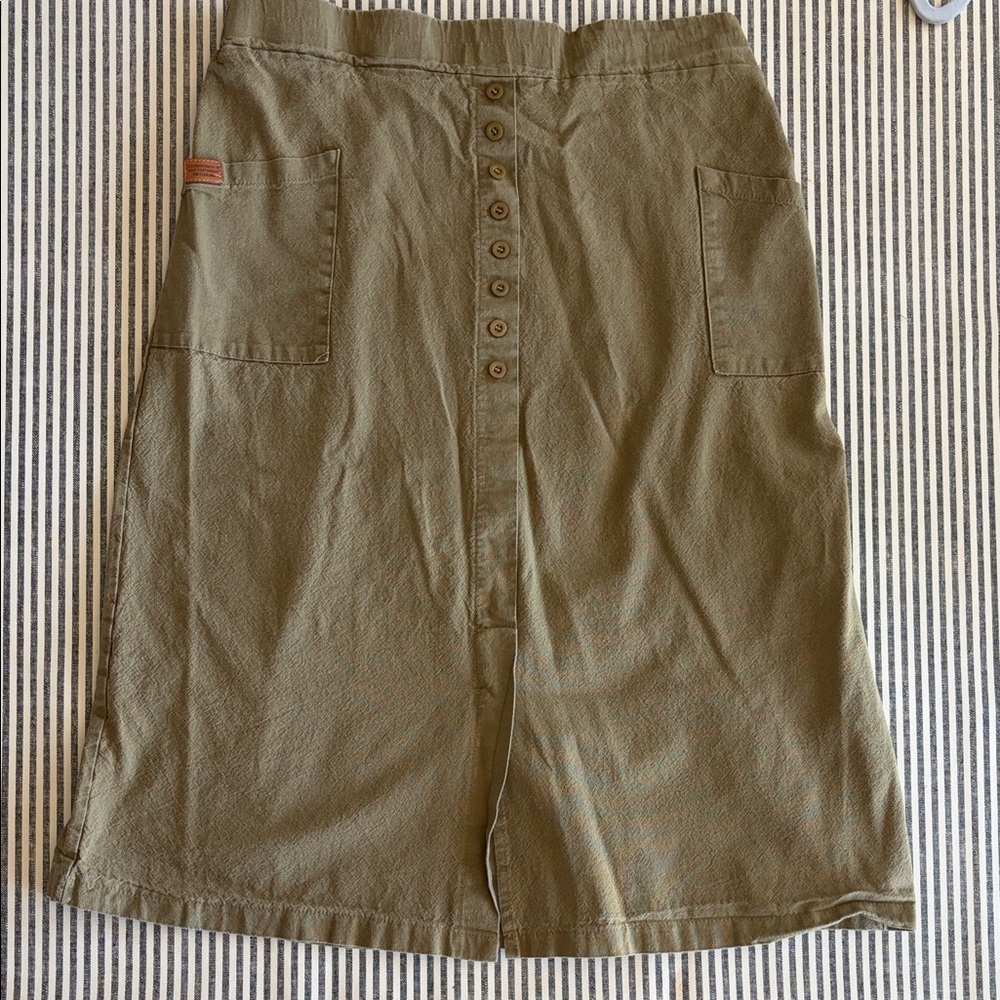 Olive Green Button-Front Women's Skirt
